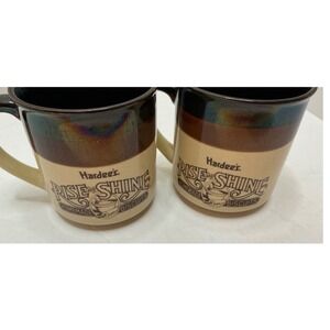 Hardee's Vintage 1989 Coffee Mugs Rise and Shine Biscuits Set of 2 Brown Tan‎